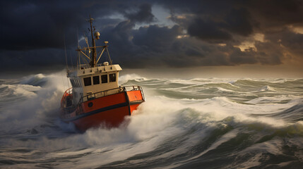 A breathtaking sight of a pilot boat navigating through a turbulent storm..