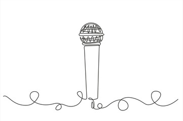Continuous one single line drawing  microphone logo icon, tattoo, vector illustration concept. 