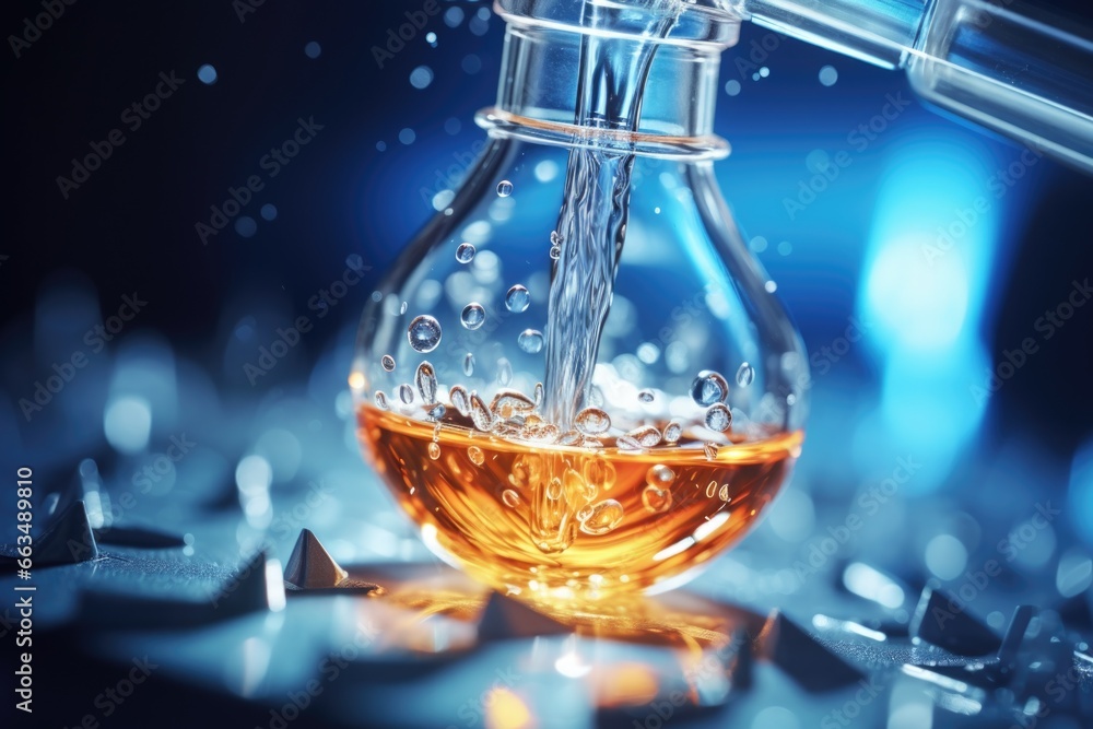 Poster a glass filled with liquid is sitting on top of a computer keyboard. this image can be used to illus