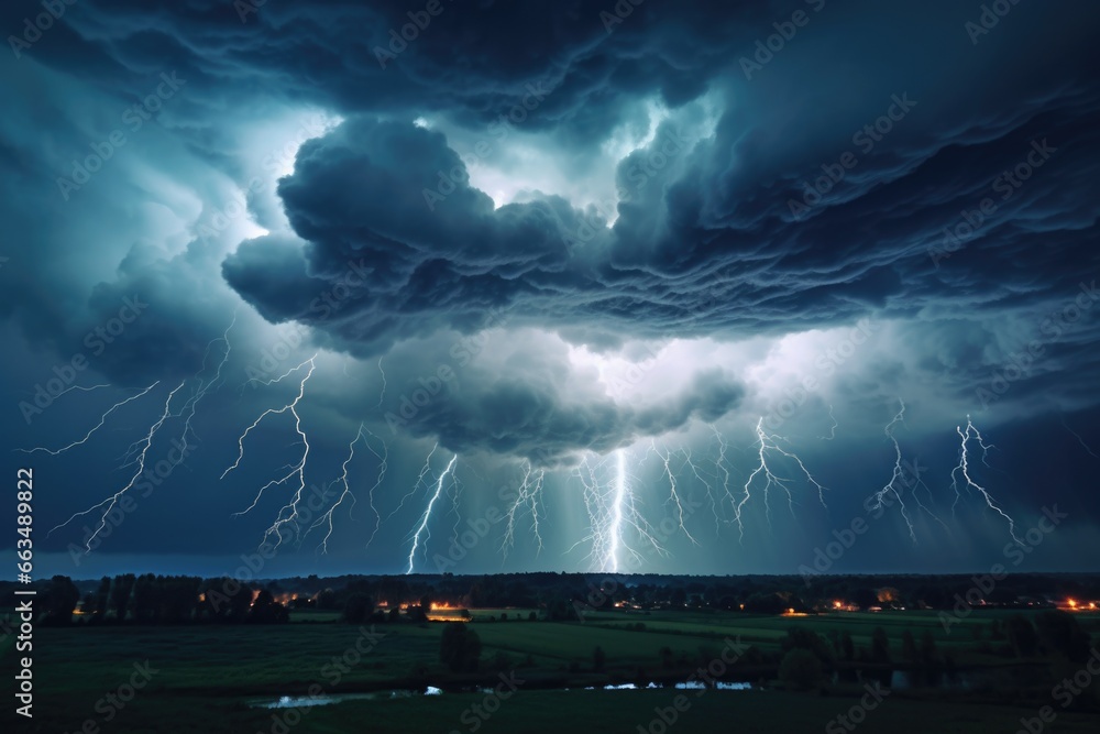 Aufkleber a dramatic image capturing a large cloud filled with lightning bolts.