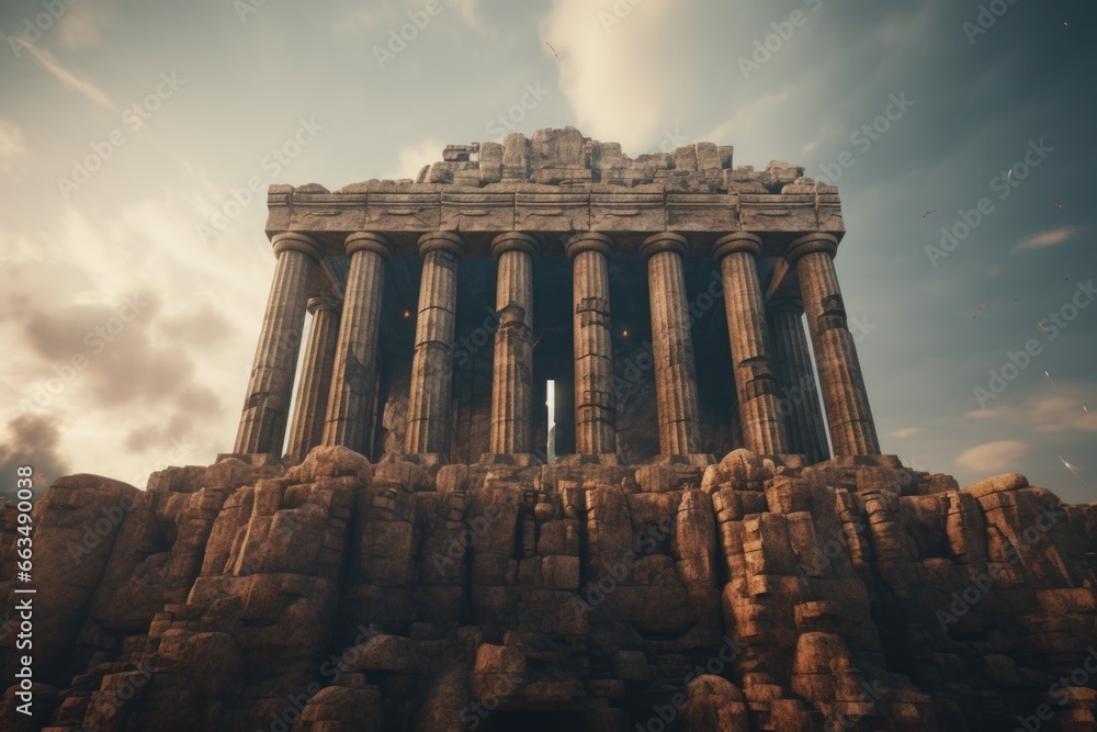 Aufkleber A large stone structure with columns on top. Suitable for architectural designs and historical concepts.