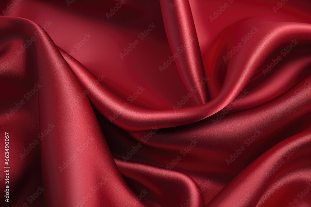 Poster a detailed close-up view of a vibrant red satin fabric. this image can be used for various purposes,