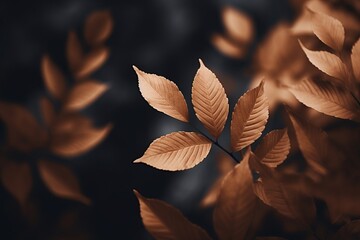Close-up of brown plant leaves against a matching brown background, capturing the essence of autumn's serene beauty. - obrazy, fototapety, plakaty