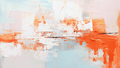 Abstract oil painting, sky blue, orange color brush strokes background, wallpaper, paint texture,...