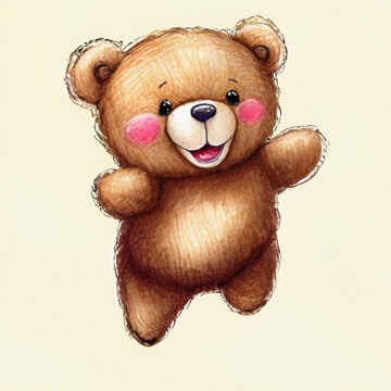 cxute Teddy bear jumping pencil illustration