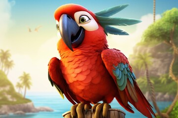 Cartoon parrot with pirate theme. Generative AI
