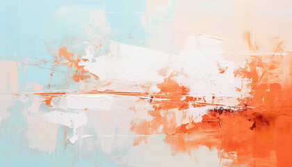 Obraz premium Abstract oil painting, sky blue, orange color brush strokes background, wallpaper, paint texture, bold art, expressive artwork, fine realistic detail, modern style, evoking vibrant emotions, feelings
