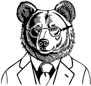 Black outer lines show a bear wearing a business suit. Thereby the vector symbolizes typical characteristics of a bear, which a businessman can also have.