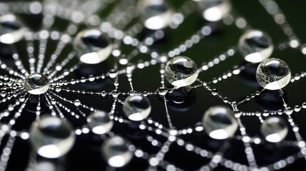  a close up of water droplets on a spider web pattern.  generative ai