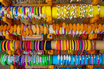 Exhibitor selling colorful bracelets in the capital Nicosia/Lefkosia in Northern Cyprus, September 2023.