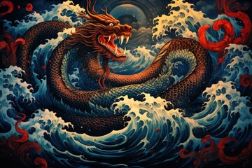 Gigantic sea serpents slithering through treacherous waters - Generative AI