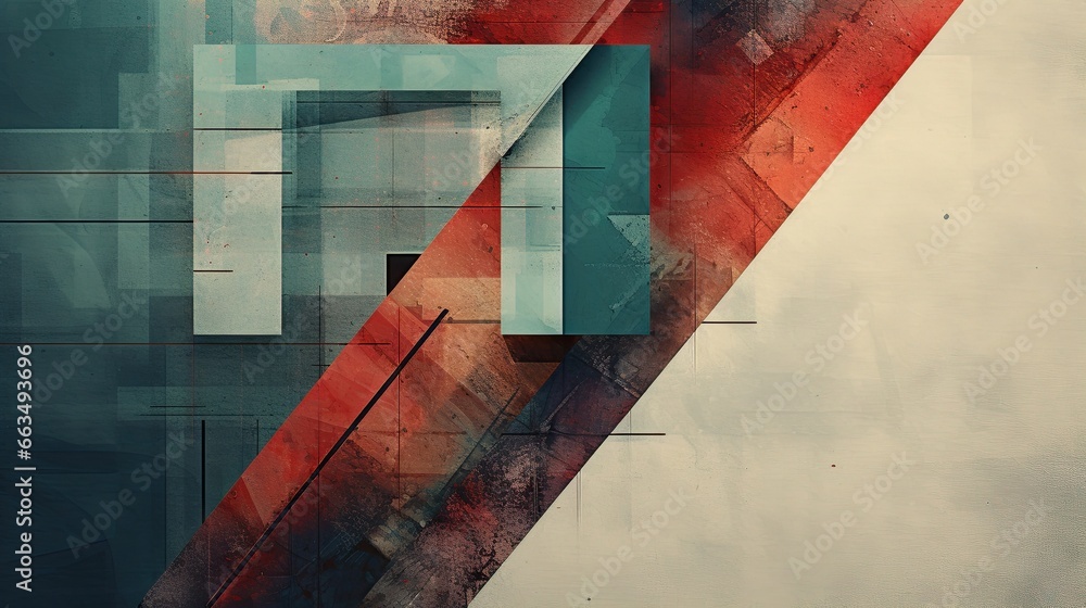 Poster a painting of a red and blue triangle with a white triangle in the middle. generative ai