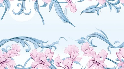  a blue and pink floral background with a white background and a pink flower.  generative ai