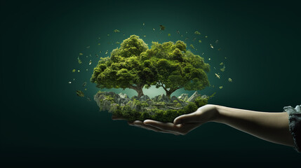 hand holding tree on earth