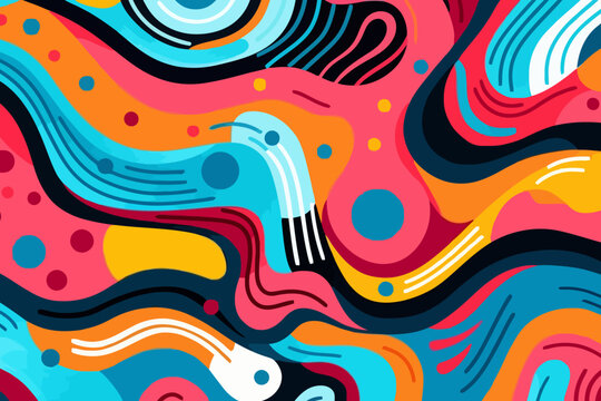 Futuristic lines and curves quirky doodle pattern, wallpaper, background, cartoon, vector, whimsical Illustration