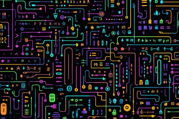 Matrix-like codes quirky doodle pattern, wallpaper, background, cartoon, vector, whimsical Illustration