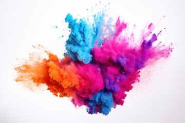 splash of neon colorful powder on white background