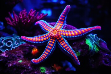 neon starfish or sea star underwater creature creative illustration