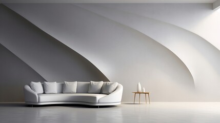 Blank wall with wooden floor aBlank wall interior with sofa. AI generated image