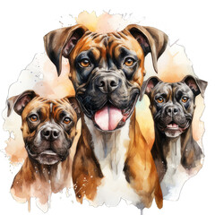 Three Cute Boxer Dog Watercolor Png Graphic
