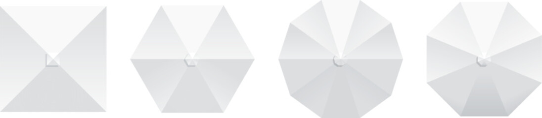 White tent top view. Umbrella vector mockup set. Outdoor camping, market canopy or merchandise gazebo stand. Market square rain protection. © Svetlana Ievleva