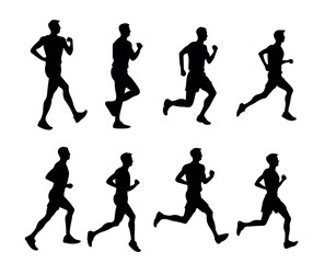 vector set of man running silhouettes on white surface