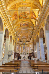 GENOVA, ITALY - MARCH 7, 2023: The nave of church Chiesa di Francesco da Paola Chiesa di Francesco da Paola. - obrazy, fototapety, plakaty