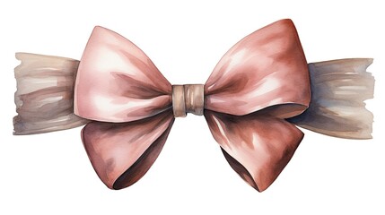  a watercolor drawing of a pink bow with a wooden handle.  generative ai - obrazy, fototapety, plakaty