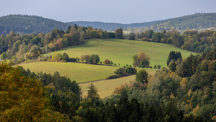 Fototapeta na wymiar autumn mountain meadows on a sunny day