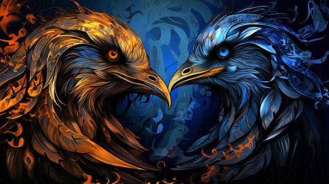 Munin and Kunin - the nordic ravens in gold and blue