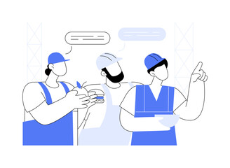 Lunch break at the construction site abstract concept vector illustration.