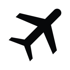 Black plane icon isolated on a white background. Airplane trendy icon. Flight transport symbol. Flat style vector illustration. Commercial fleet