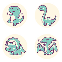 Illustrations of cute and happy dinosaurs