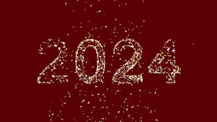 Texte 2024 qui apparait grâce à des confettis lancés - fond étoilé qui avance - couche alpha