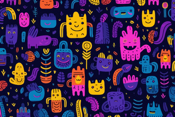 Adventure game quirky doodle pattern, wallpaper, background, cartoon, vector, whimsical Illustration