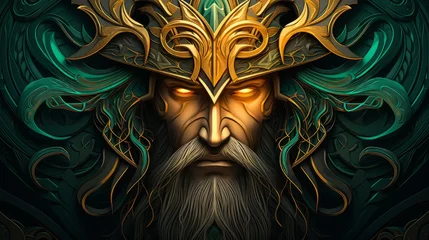 Foto op Plexiglas Odin - The nordic god of wisdom in gold and green © Superhero Woozie