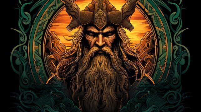 Odin - The nordic god of wisdom in gold and green