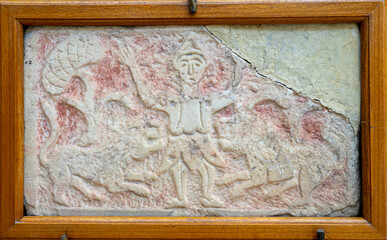 Limestone slab of cancel closure from Agia Kebir, Araba raids period, 7th 10th century A.D....