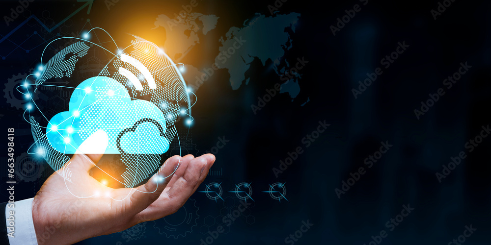 Poster cloud computing technology. the internet storage network concept for big data, iot, business process