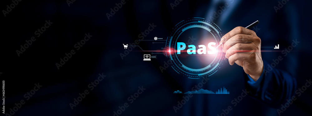 Poster platform as a service paas - cloud computing services internet technology and development concept.