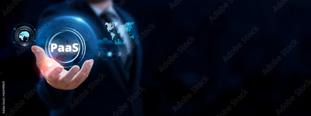 Poster platform as a service paas - cloud computing services internet technology and development concept.