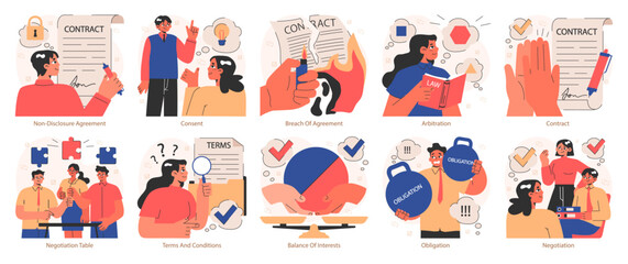 Business deal or agreement set. Signing a contract or successful negotiation