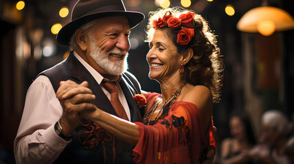  elderly couple dancing tango  - obrazy, fototapety, plakaty