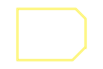 Neon glowing yellow frame on transparent background. Shiny blank frame png.