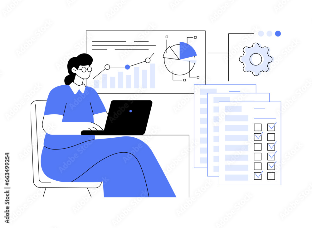 Poster survey data processing abstract concept vector illustration.