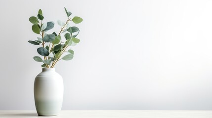 Green eucalyptus flower in vase isolated on white background - obrazy, fototapety, plakaty