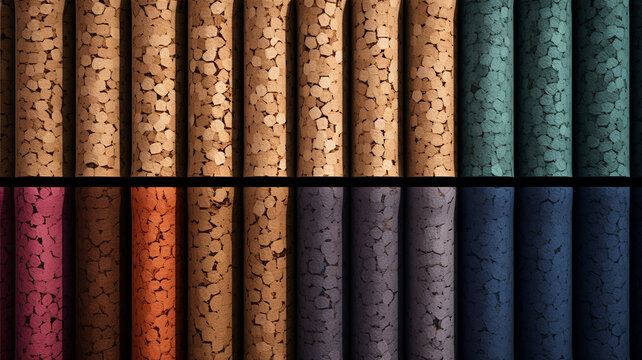 Wine corks in a row on a wooden background, close-up
