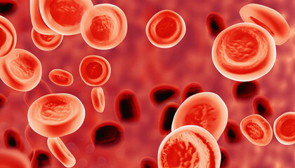 illustrazione con plasma e globuli rossi - sfondo a tema scientifico - non reale - obrazy, fototapety, plakaty