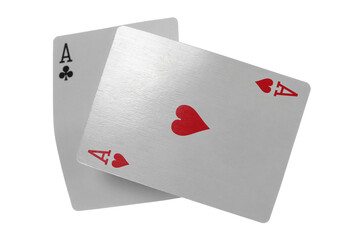 Flying playing card for poker and gambling, two aces isolated on white, clipping path
