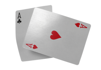 Flying playing card for poker and gambling, two aces isolated on white, clipping path
